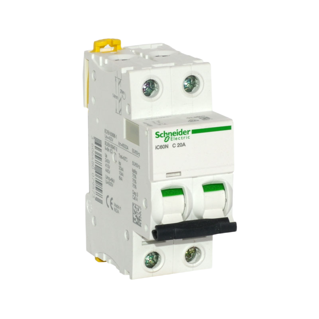 SCHNEIDER A9F74220 INTERRUPTOR TERMOMAGNETICO MONTAJE RIEL 230/440VAC 2P 20A ACTI9 IC60N CURVA C