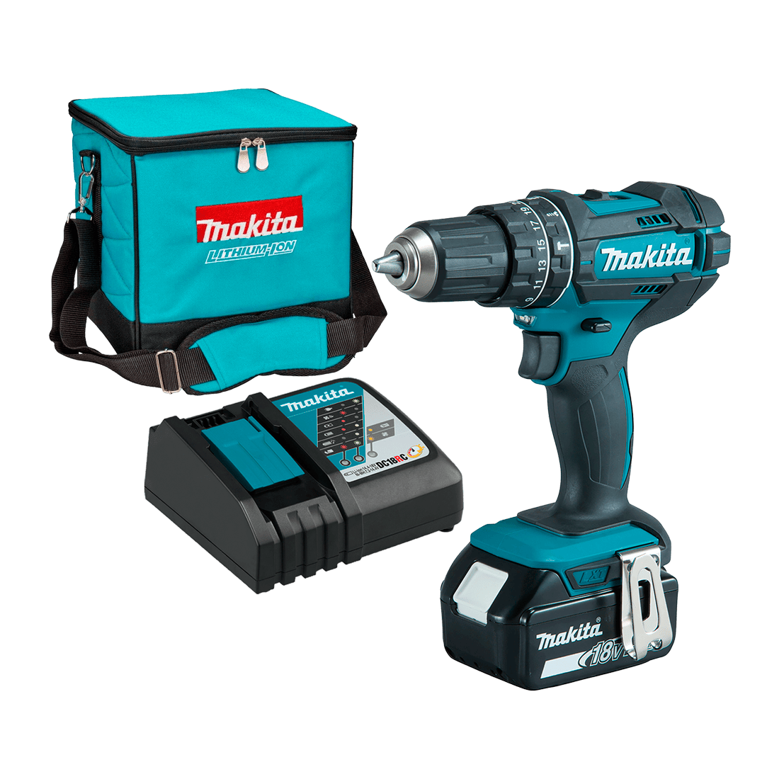 MAKITA DHP482SFX5 TALADRO PERCUTOR A BAT LITIO 1/2" 18V 62NM 1900RPM+1 BAT. 3AH+CARG DC18SD + BOLSO