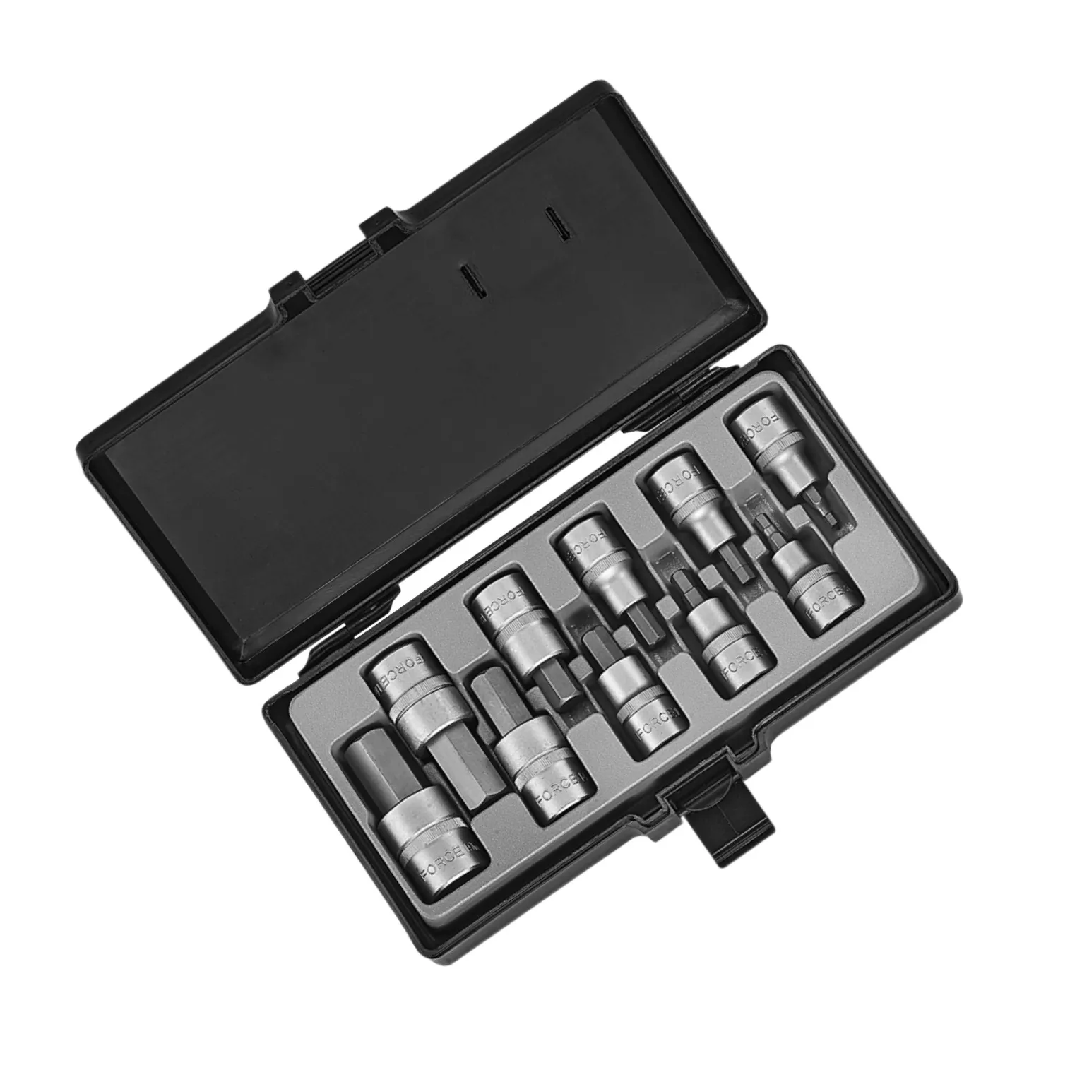 Juego 10 cubos destornilladores allen cortos espig a 1/2" 4-19 x 70mm con estuche FORCE