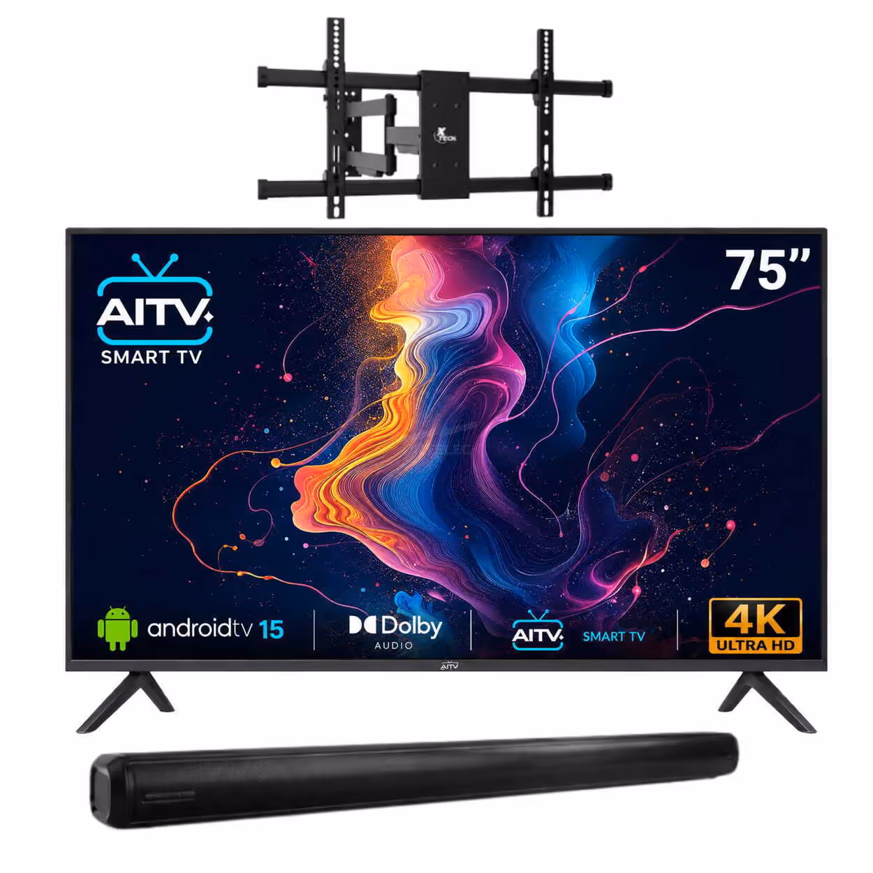 COMBO PANTALLA 75″ LED AITV VISIONX 4K SMART 2026