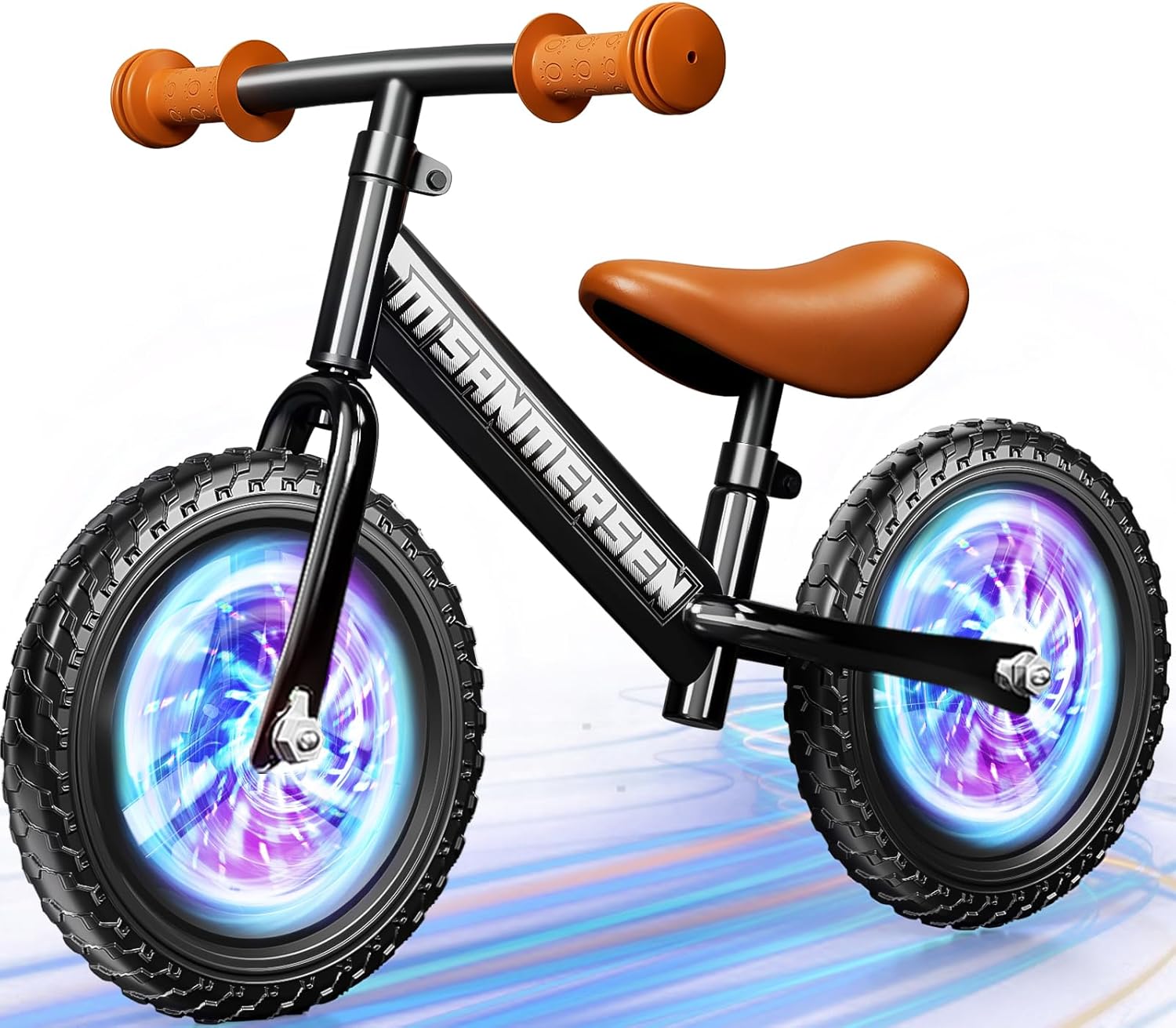 Bicicleta de Balance sin Pedales 12” con Luces LED – Para Niños de 2 a 5 Años, Liviana y Ajustable con Ruedas Iluminadas, Asiento y Manubrio Regulables