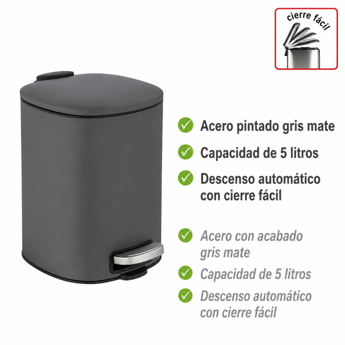 BASURERO GRIS 5 LITROS ALASSIO MARCA WENKO (4008838343258)