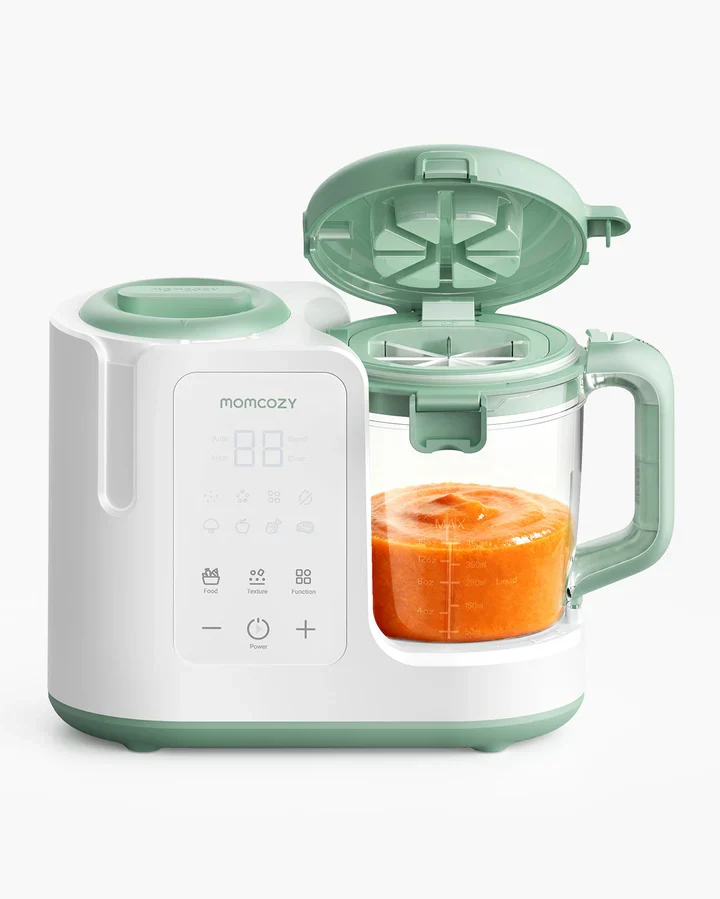 Momcozy AutoMeal Procesador de Alimentos para Bebés – Procesador de Alimentos de Vapor y Mezcla Automática de Un Solo Paso, Taza Grande de 15 oz y Diseño de 6 Cuchillas, Autolimpieza, Configuraciones