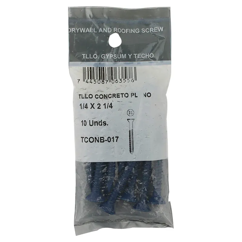 Tornillo para concreto cabeza plana 1/4" x 2 1/4" 10 uds