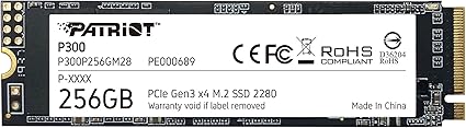 HD INTERNO SOLIDO 256GB PATRIOT P300 M.2 2280 PCIe GEN3 X4 NVME 1700MB/S / 1100MB/S P300P256GM28 P300 NEGRO