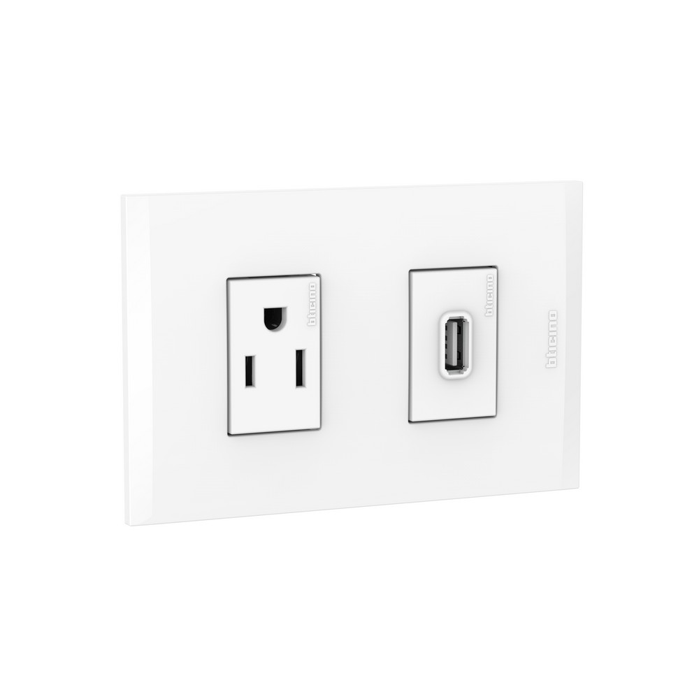 Toma de empotrar sencillo con usb blanco 16a 120vac