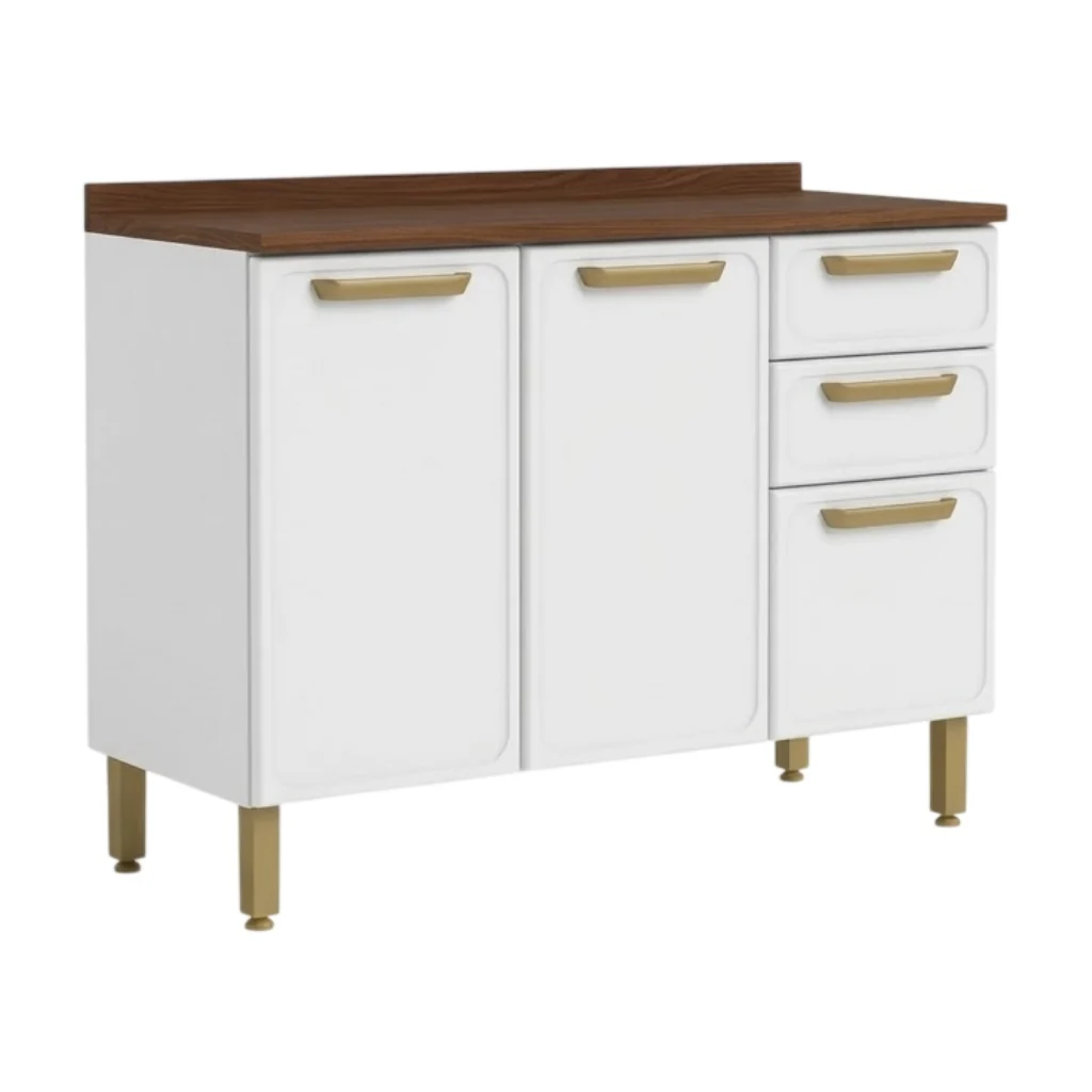 Bertolini Mueble de Cocina Metálico con Encimera 3 Puertas y 2 Gavetas Bella