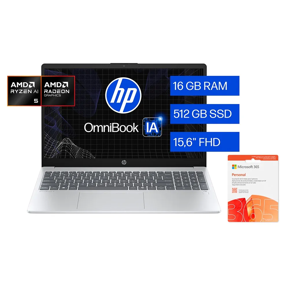Laptop HP 15-FC0287LA Clamshell Serie 15 AMD Ryzen 7 7730U 8 GB RAM 512 GB SSD 15.6"