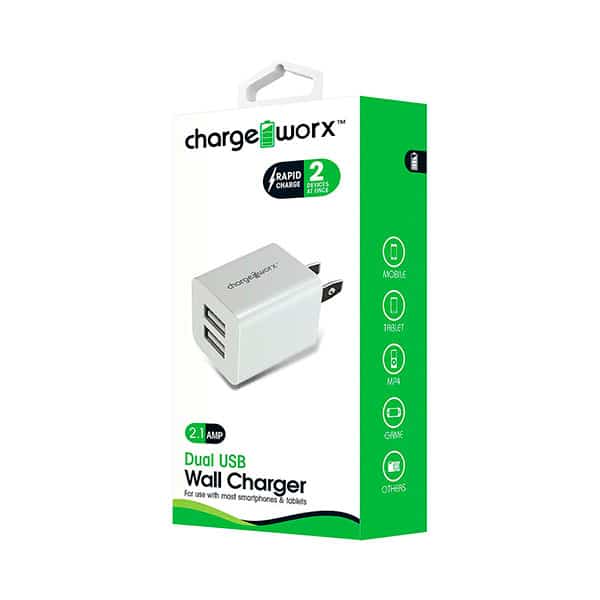 ChargeWorx Cargador USB doble blanco
