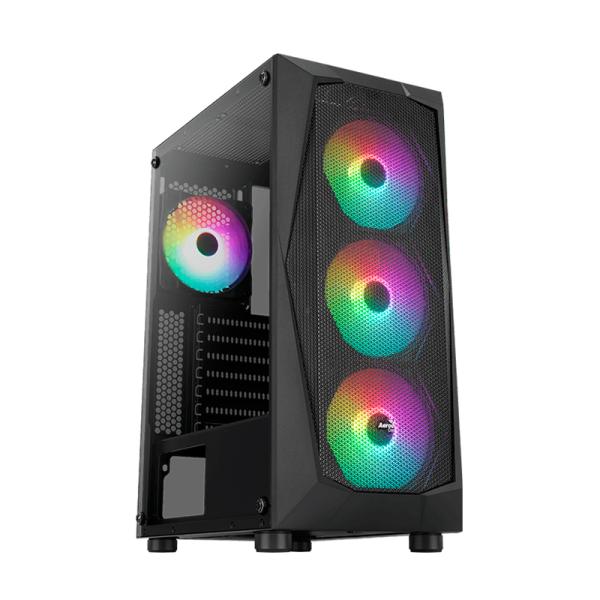 Case Aerocool Gaming RGB Mid Tower Falcon G-BK-V2 Ventiladores 4 de 120MM con Vidrio Templado Lateral y Malla Frontal – Negro