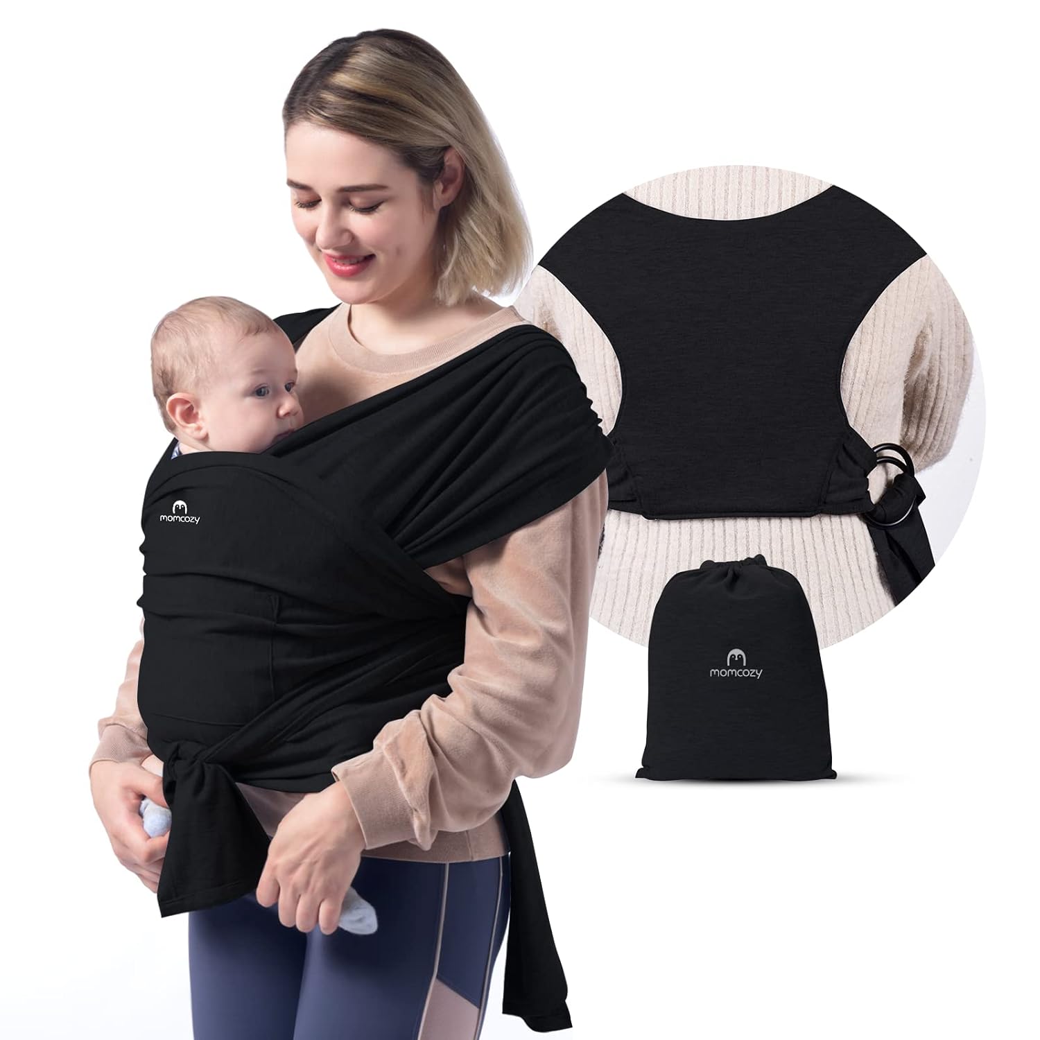 Momcozy fular Portabebés o cargador ajustable para recién nacidos a niños pequeños de 8 a 35 libras, color negro