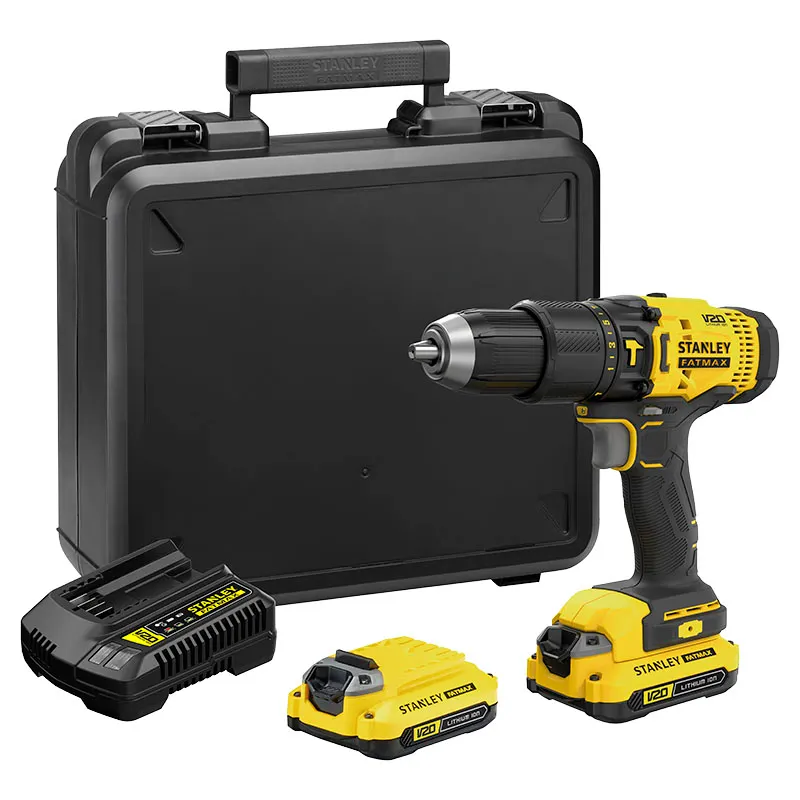 Taladro percutor inalámbrico 1/2" 20 V stanley + 2 baterías + cargador