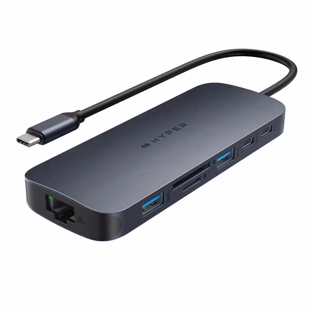 ADAPTADOR HUB HYPER USB-C a 2 PUERTO USB 3.0 – 1 PUERTOS USB-C – 2 HDMI – 1 RJ45 – MICROSD