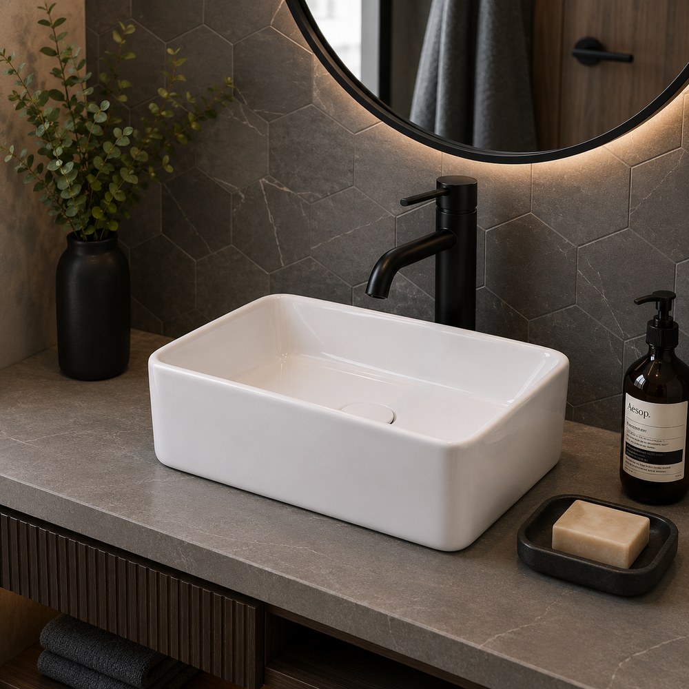 Lavamanos rectangular sobreponer blanco 48x37x14.5cm