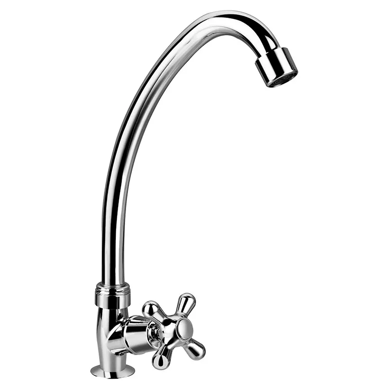 Grifo para cocina monomando cuello cisne alto plata cromado con manilla cruz