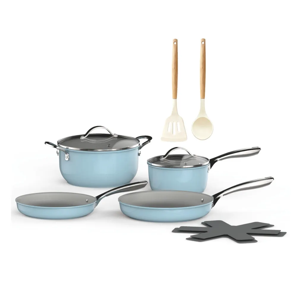 Batería de cocina Quattro Aluminio Forjado Celeste 10 piezas QTTCWFA10LB