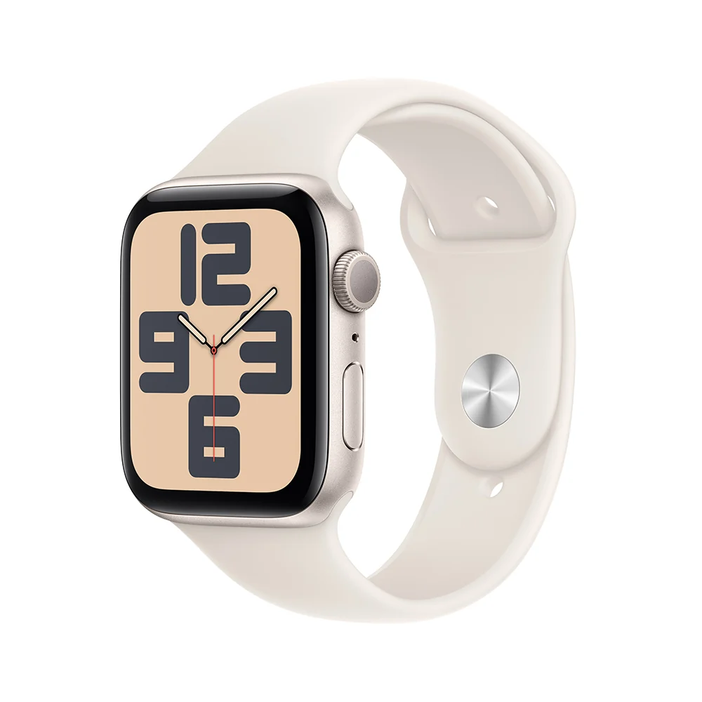 Apple Watch SE GPS • Caja de aluminio blanco estelar de 44 mm • Correa deportiva blanco estelar - M/L