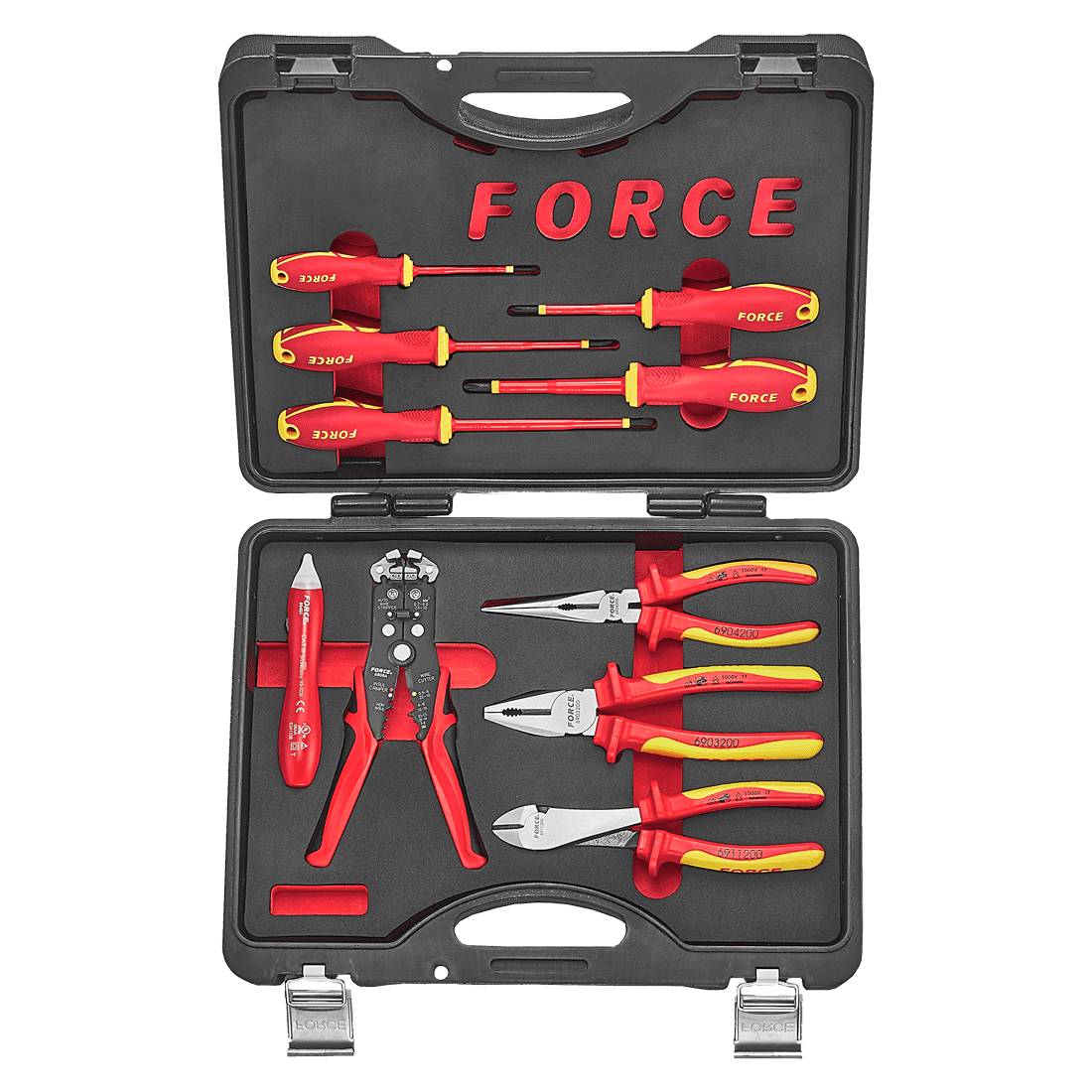 FORCE 51016N JUEGO 10PZS- 4 ALICATES +5 DESTORNILLADORES +1PROBADOR AISLADOS EN ESTUCHE