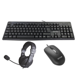 Combo De Teclado Mouse Y Headset Nova USB, Color Negro