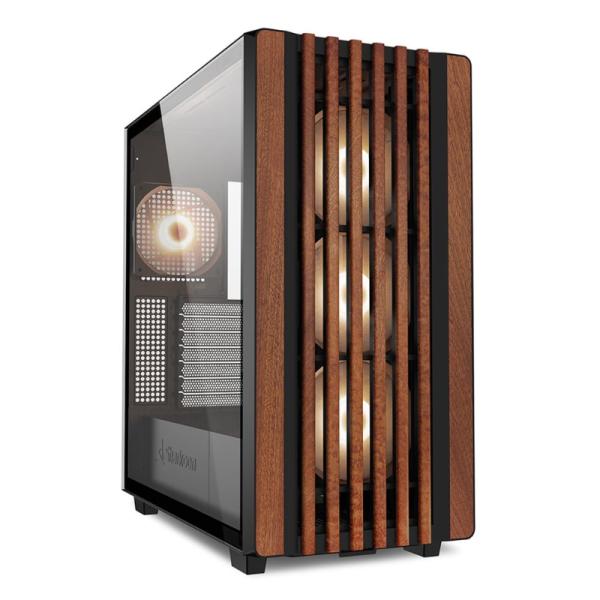 Case Sharkoon Gaming RGB Mid Tower Rebel C70G Ventiladores 4 de 120MM con Vidrio Frontal y Lateral y Malla con Acabado en Madera – Negro