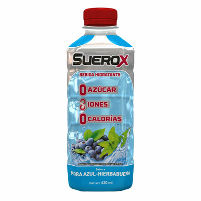 Suerox, bebida hidratante, sabor mora azul-hierbabuena, 630 ml