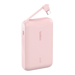 Power Bank Batería Belkin 20W, Con Cable Integrado, Color Rosad