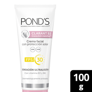 Ponds, Crema facial, protector solar, Clarant B3, FPS30, 100 g