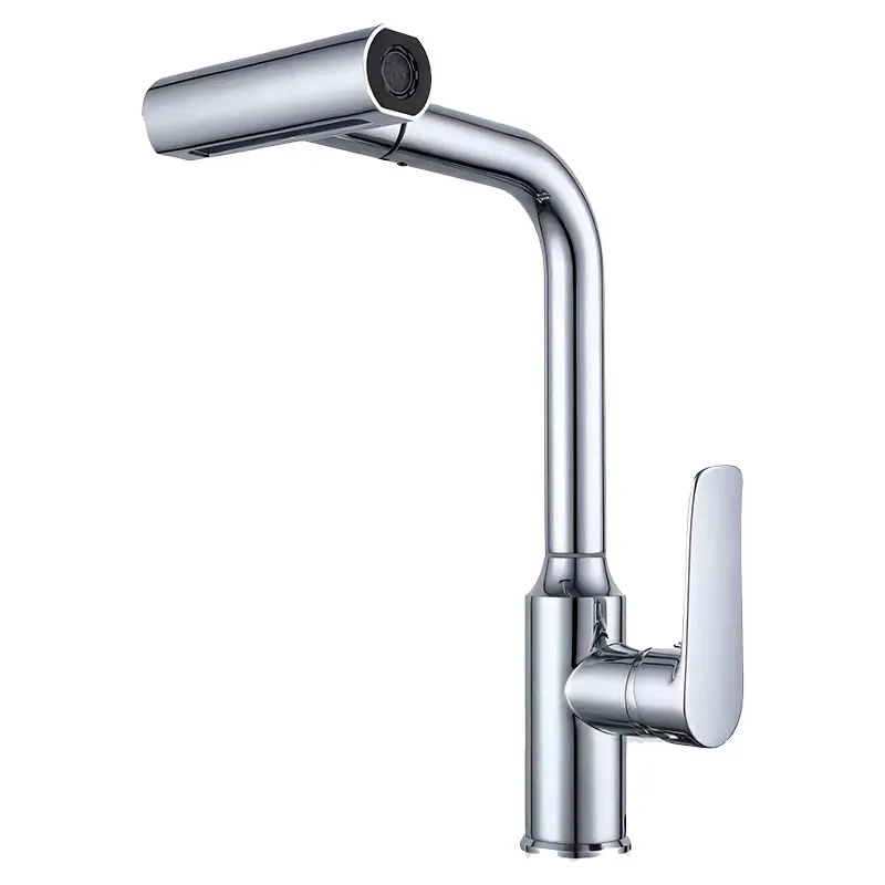Grifo cromado de cocina extraíble monomando cuello alto