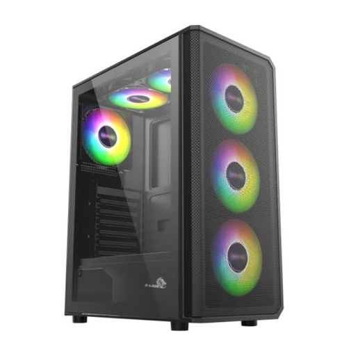 CASE GAMING X-LION KJ-375 E010-165 PANEL LATERAL DE VIDRIO TEMPERADO + PANEL FRONTAL METALICO + 3X ABANICOS FRONTALES ARGB NEGRO