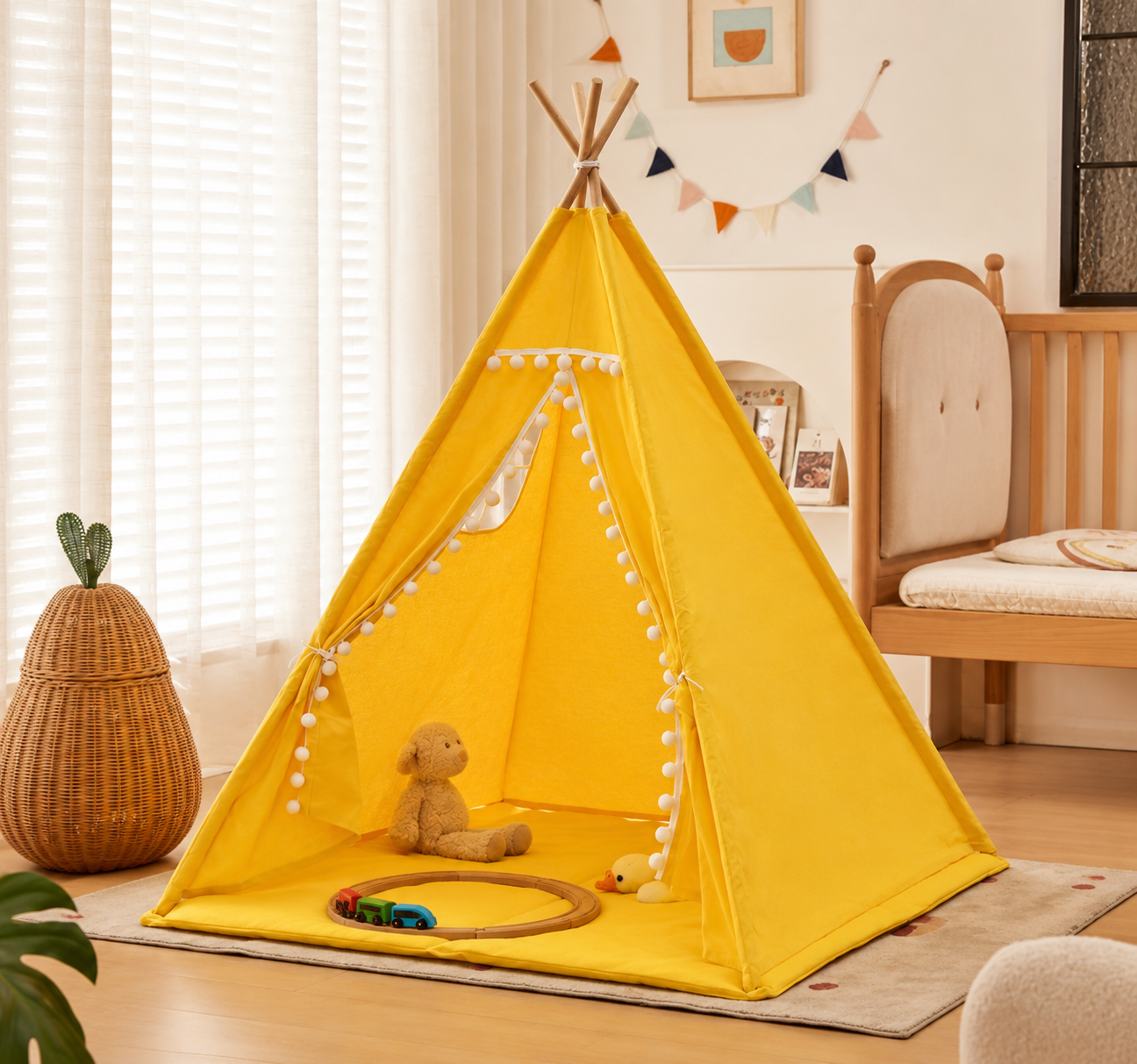 Tipi Tienda de Campaña para Niños 180cm con Alfombra – amarillo
