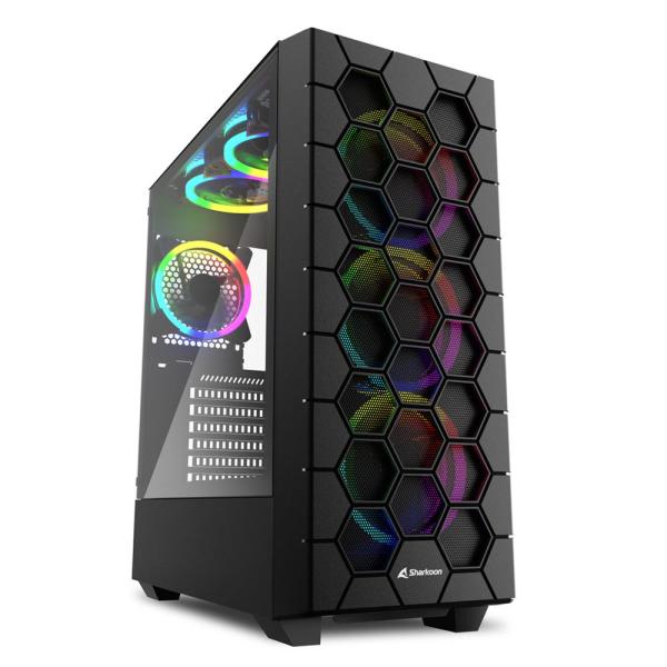 Case Gaming RGB Sharkoon hex mid tower ventiladores 6 de 120MM con vidrio frontal y lateral y malla frontal interna 4044951037551