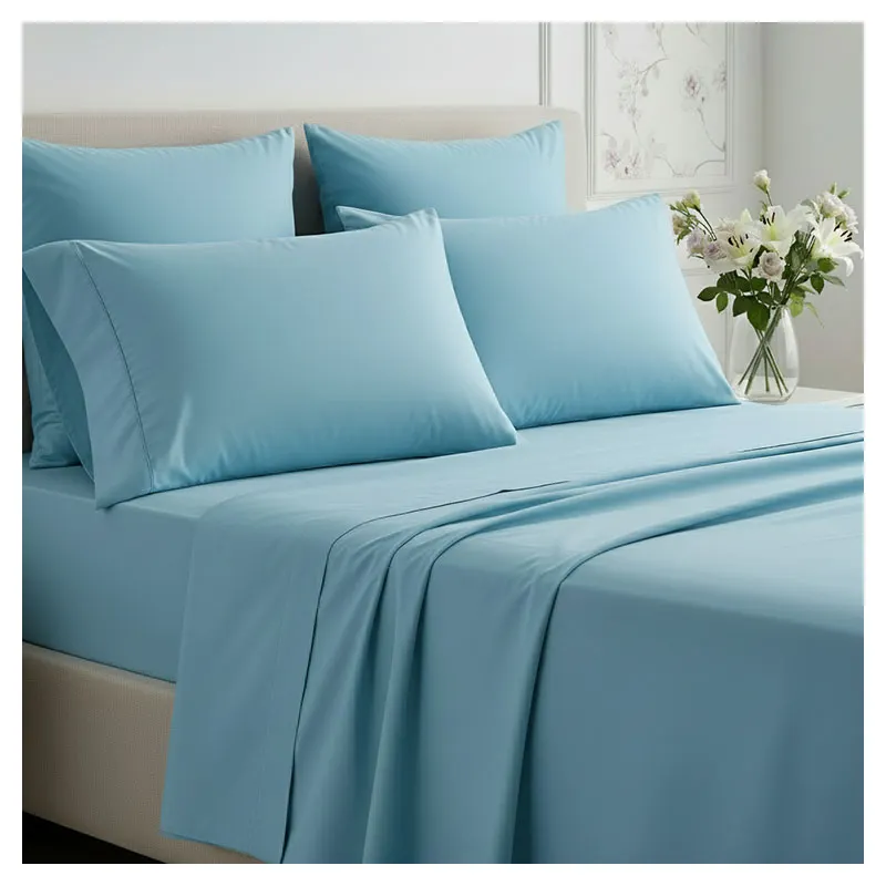 Juego de sábanas matrimonial 100% algodón 4 piezas celeste incluye 2 fundas para almohada