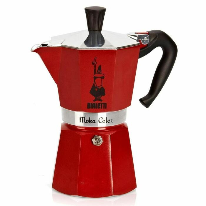 CAFETERA 6TAZAS ROJO MOKA ALUMINIO BIALETTI