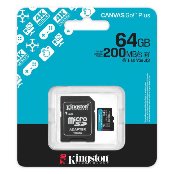 Memoria micro sd 64gb kingston sdcg4 64gb uhs i v30 200 mb s 100 mb s para drones camaras deportivas y otros dispositivos