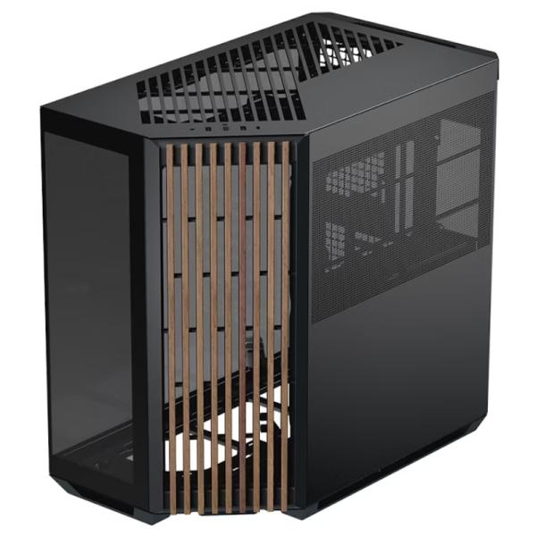 Case Apnx Mid Tower V1-W-BK-V1 sin Ventilación Incluida con Vidrio Lateral y Malla Frontal Angulada – Negro / Madera