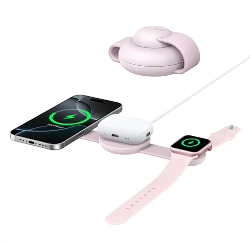 Anker Cargador Ultra Compact 3 in 1 Qi2 – 15W Fast Charging Wireless – Rosado