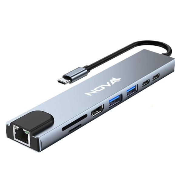 HUB NOVA 8 EN 1 USB-C 1 PUERTO MICRO SD 1 PUERTO TF CARD 1 PUERTO RJ45 (FAA383CC001C)