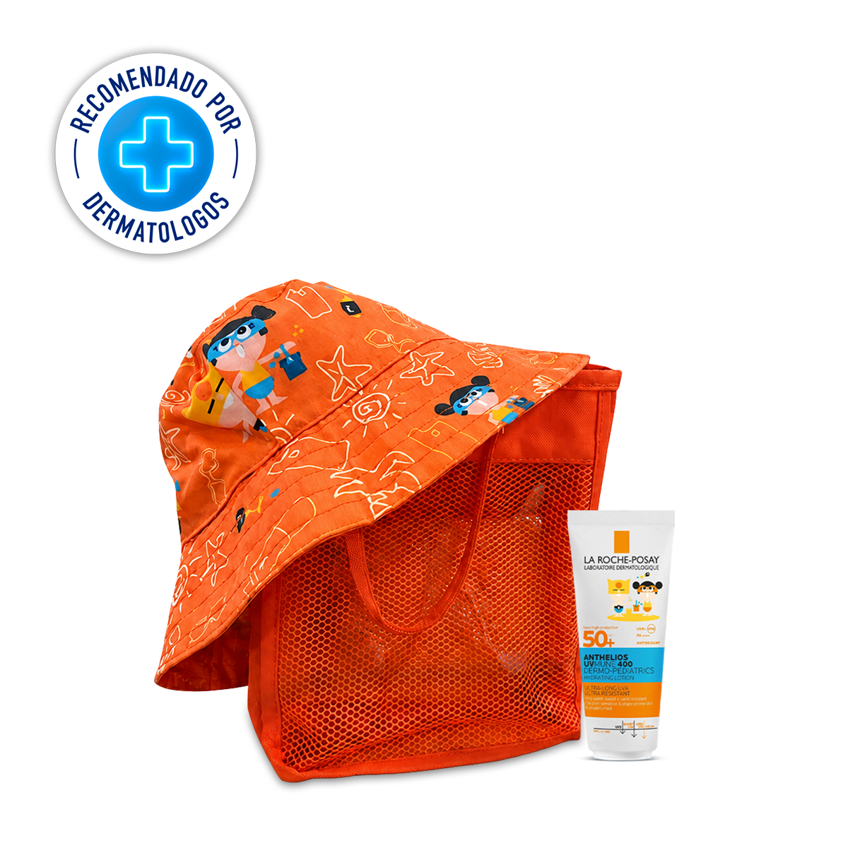 Anthelios UVmune400 Dermopediatrico SPF50+ locion 50 ml + gorro para bebe playero + cosmetiquera