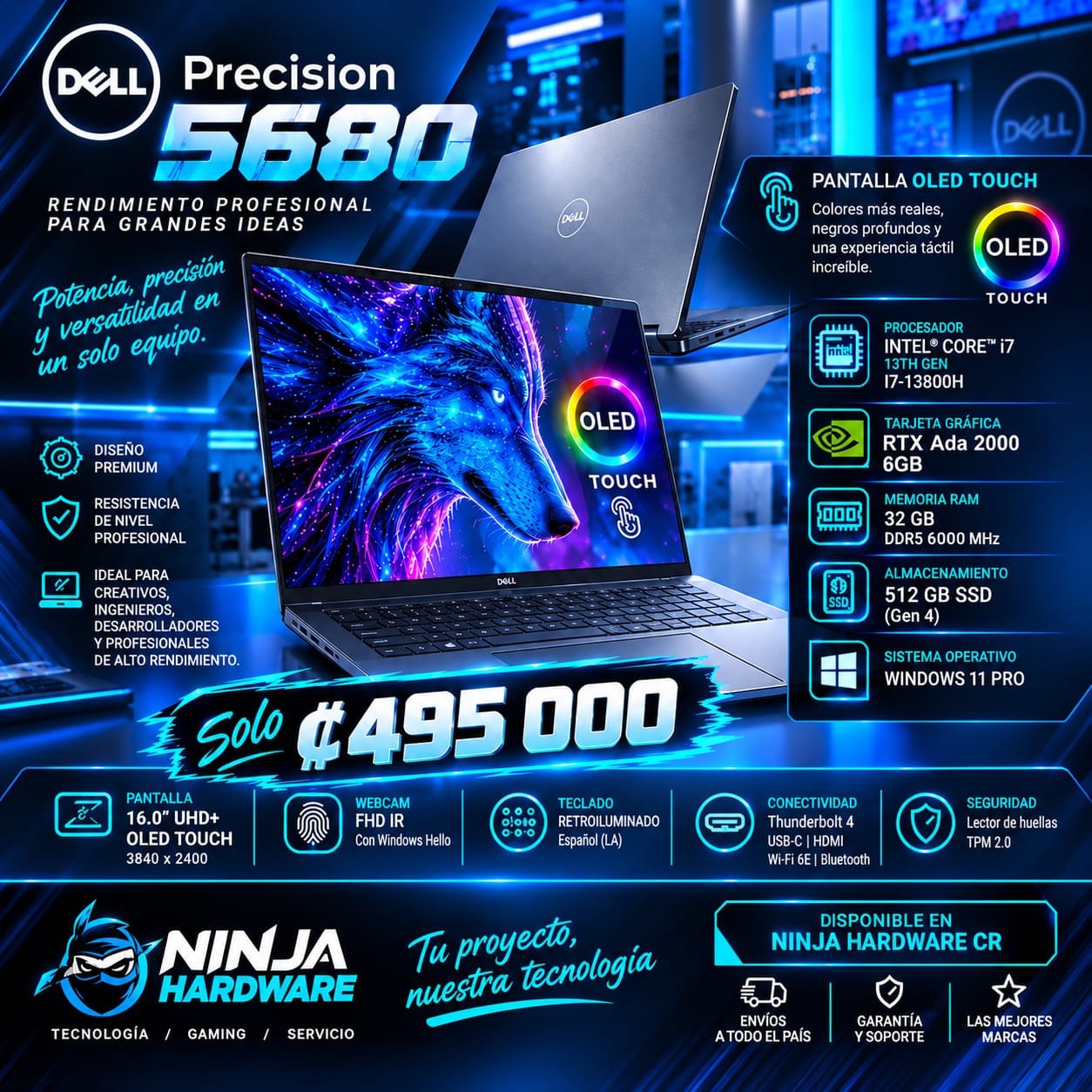 DELL Precision 5680 Work Station 16″- i7 13800H – 32GB DDR5 6000Mhz- 512GB M.2 – OLED Touch Open Box