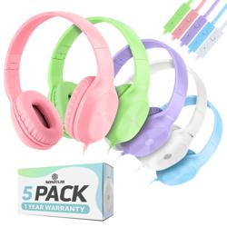 Sonitum Bulk Kids Headphones for School with Microphones - 5-Pa