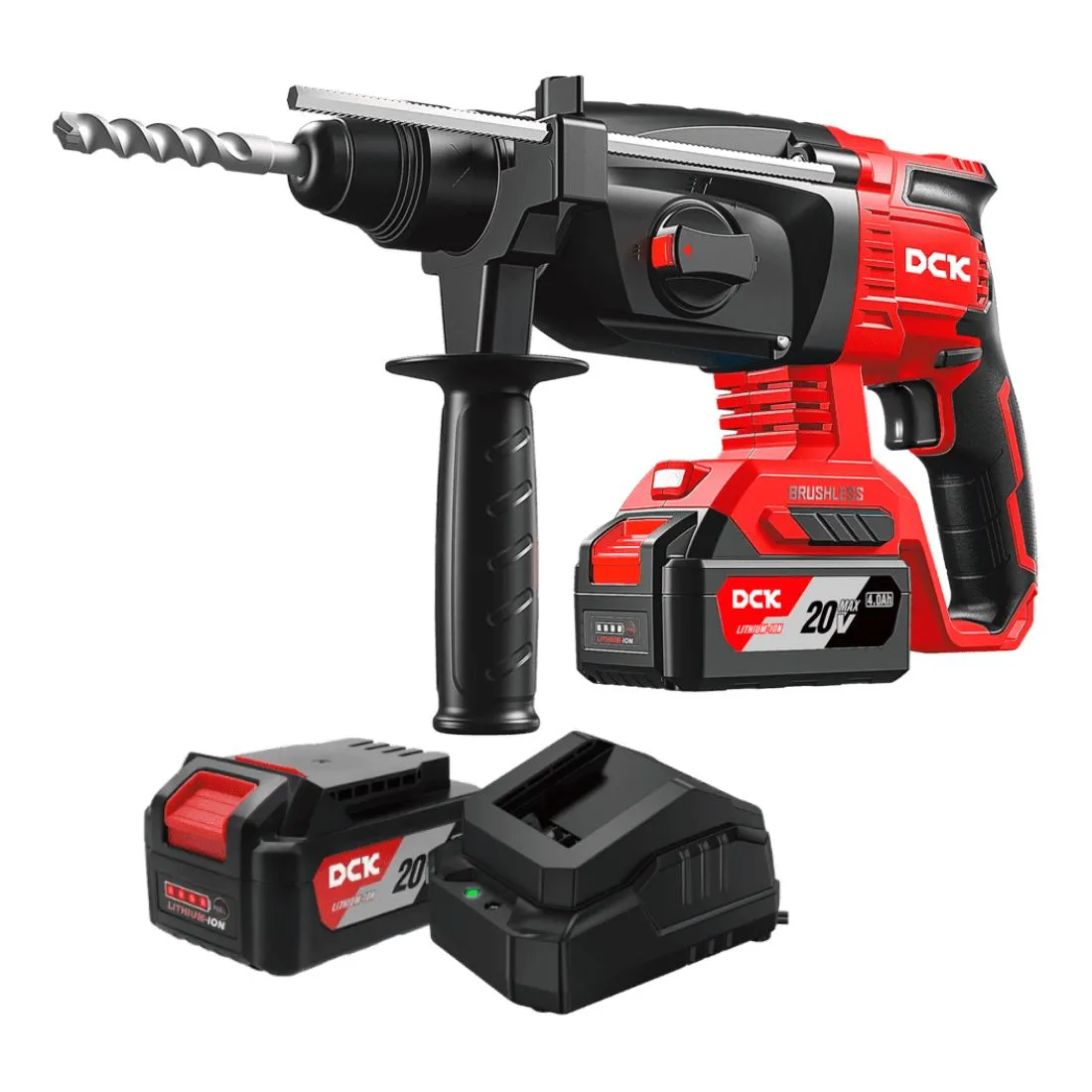 Martillo combinado sds-plus bat 20v 22.2mm (7/8") 2.8j 500w sin carbones + 2 baterías 4ah y cargador DCK