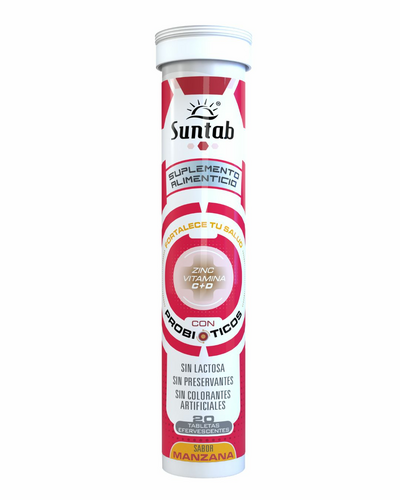 Suntab Alimenticio con Zinc+ Vit C + D y probioticos sabor Manzana
