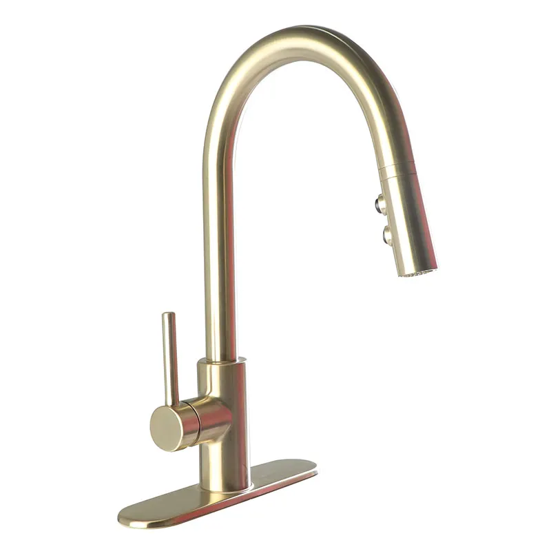 Grifo cocina cuello ganso oro cepillado monomando