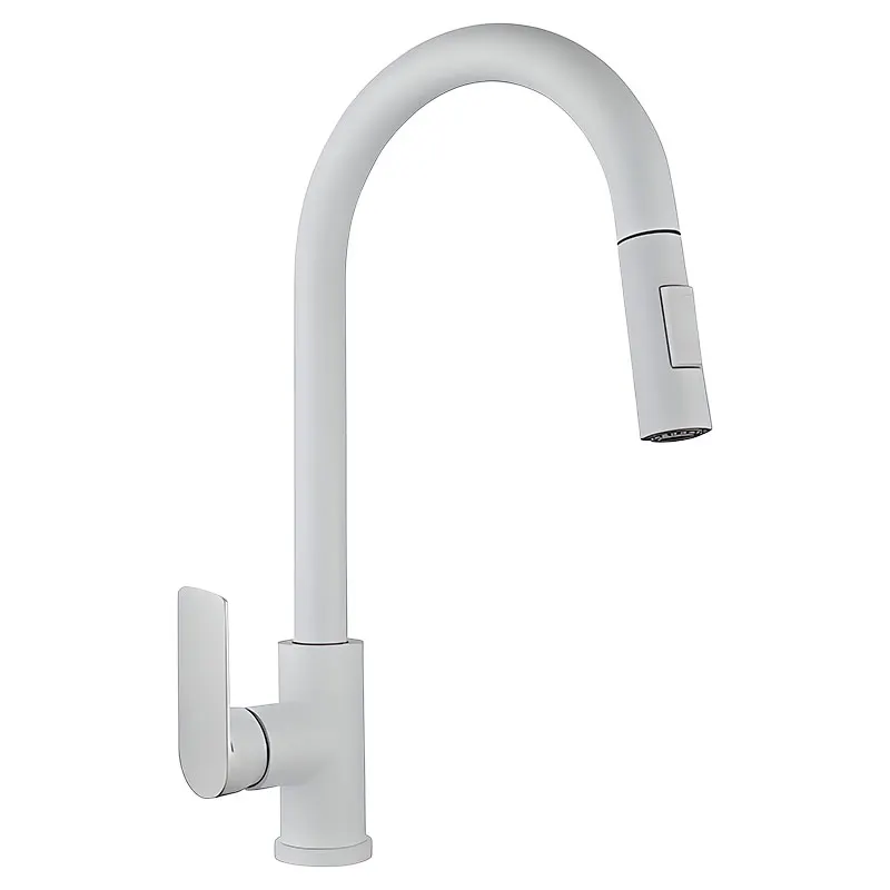 Grifo para cocina monomando cuello cisne alto Madrid blanco mate con manilla palanca