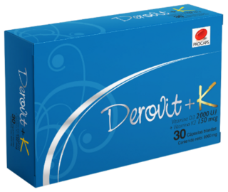 Derovit+K 2000 U.I suplemento vitamínico, 30 capsulas blandas