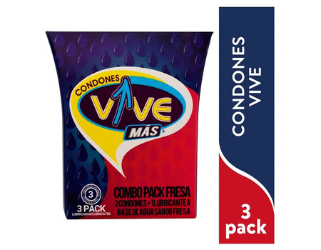 VIVE condones Pack 2 condones y 1 lubricante fresa