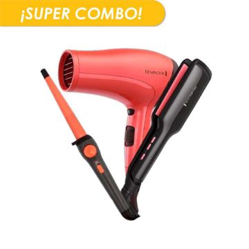 Combo REMINGTON Plancha + Rizador + Secadora S5520-D3015MP-F