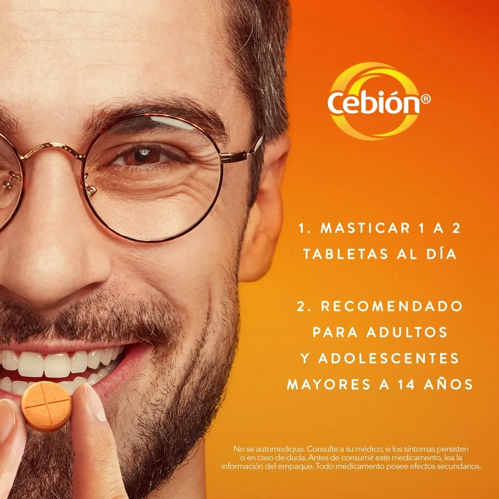 Tabletas Masticables Cebión Vitamina C Sabor Naranja - 12 Uds