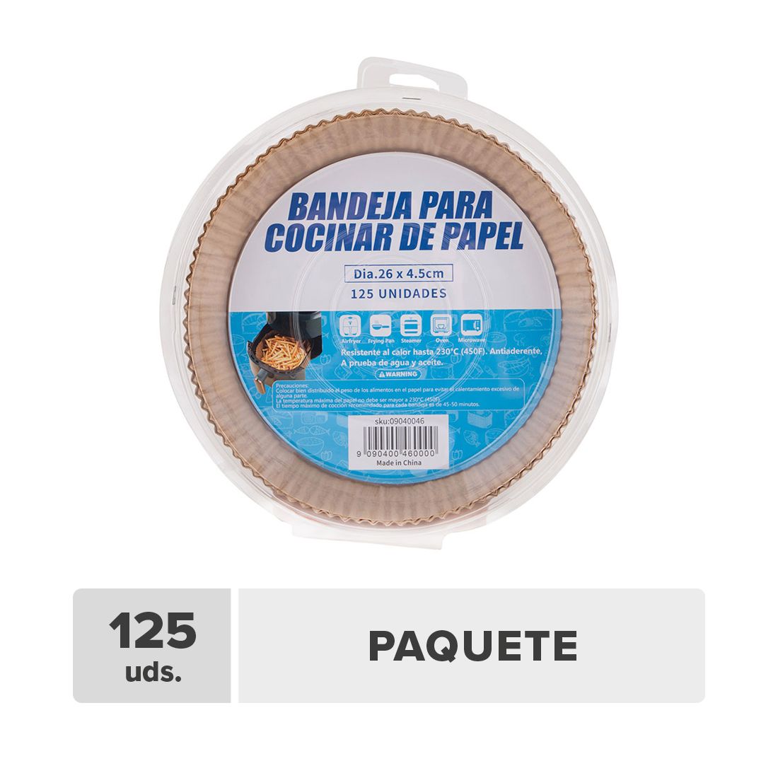 Bandeja freidora circular papel 125unds