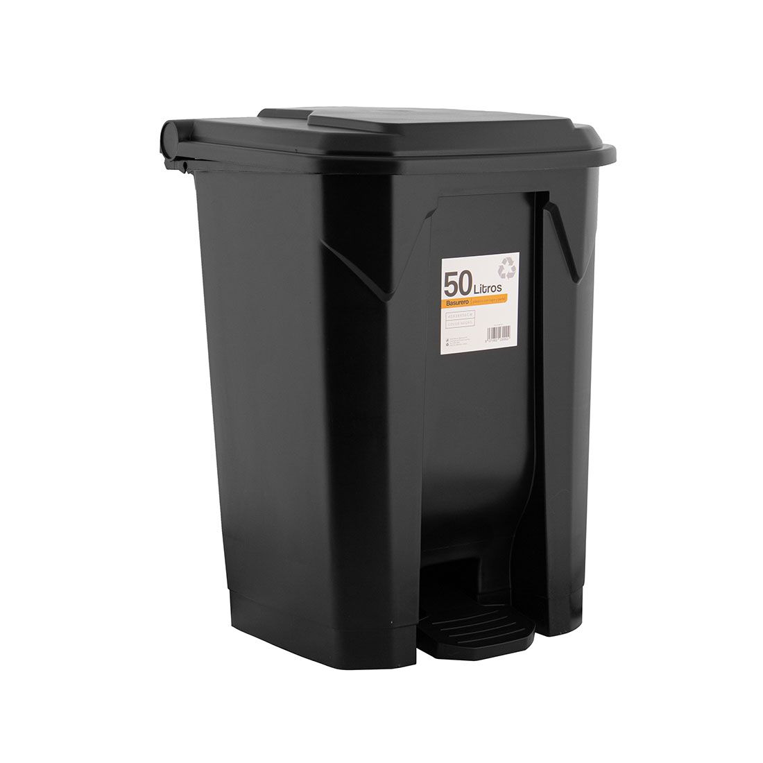 Basurero rectangular con pedal plástico 50lt